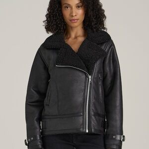 American Tall Shearling Moto Jacket for Tall Women in Black Size 2XL2XL / Tall /